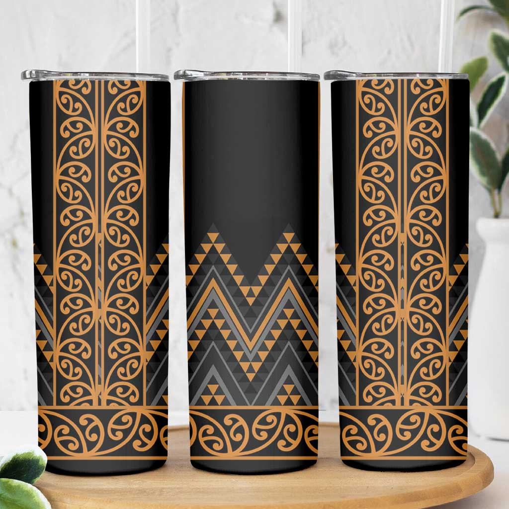 Gold Aotearoa Mangopare Kowhaiwhai and Niho Taniwha Skinny Tumbler Maori New Zealand