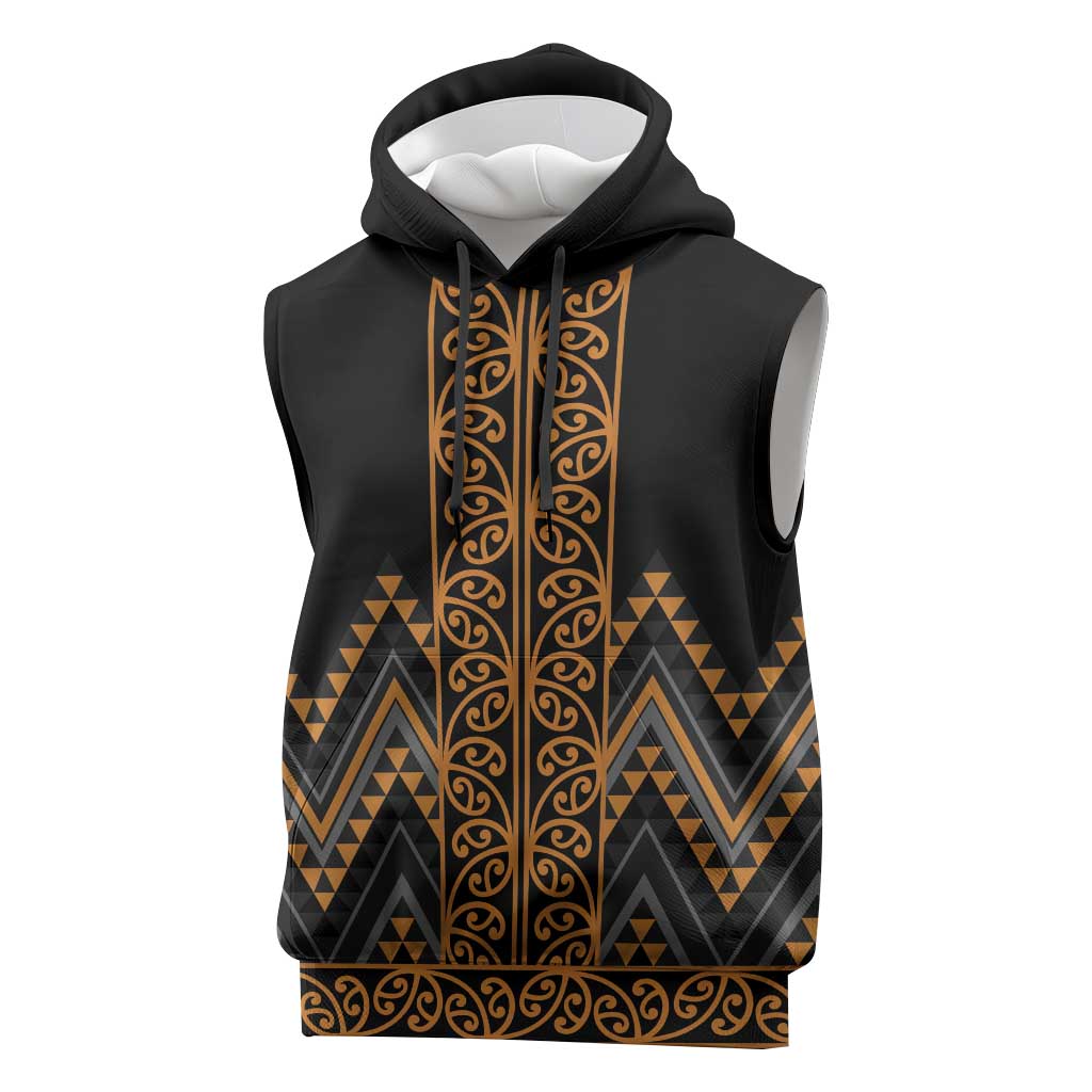 Gold Aotearoa Mangopare Kowhaiwhai Niho Taniwha Sleeveless Hoodie Maori New Zealand - Aussie Hoodie