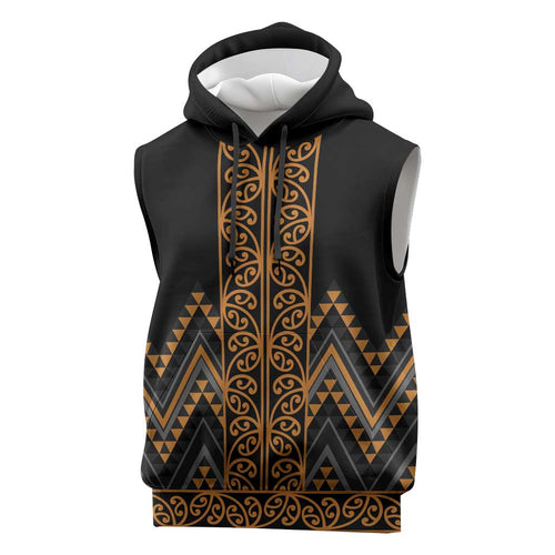 Gold Aotearoa Mangopare Kowhaiwhai Niho Taniwha Sleeveless Hoodie Maori New Zealand - Aussie Hoodie
