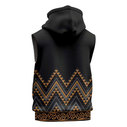 Gold Aotearoa Mangopare Kowhaiwhai Niho Taniwha Sleeveless Hoodie Maori New Zealand - Aussie Hoodie
