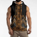 Gold Aotearoa Mangopare Kowhaiwhai Niho Taniwha Sleeveless Hoodie Maori New Zealand - Aussie Hoodie