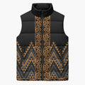 Gold Aotearoa Mangopare Kowhaiwhai Niho Taniwha Sleeveless Puffer Jacket Maori New Zealand - Aussie Hoodie