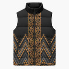 Gold Aotearoa Mangopare Kowhaiwhai Niho Taniwha Sleeveless Puffer Jacket Maori New Zealand - Aussie Hoodie