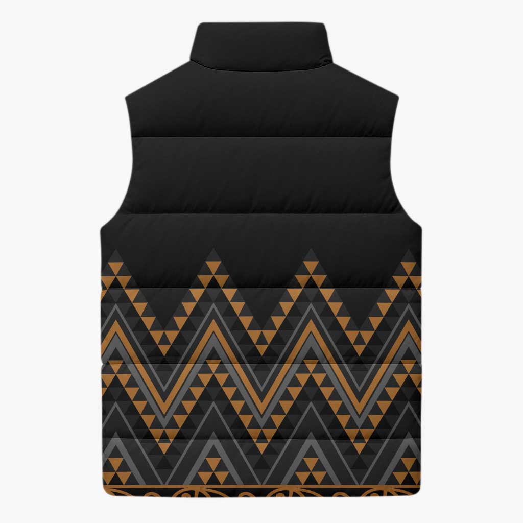Gold Aotearoa Mangopare Kowhaiwhai Niho Taniwha Sleeveless Puffer Jacket Maori New Zealand - Aussie Hoodie