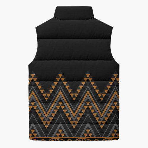 Gold Aotearoa Mangopare Kowhaiwhai Niho Taniwha Sleeveless Puffer Jacket Maori New Zealand - Aussie Hoodie