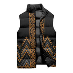 Gold Aotearoa Mangopare Kowhaiwhai Niho Taniwha Sleeveless Puffer Jacket Maori New Zealand - Aussie Hoodie