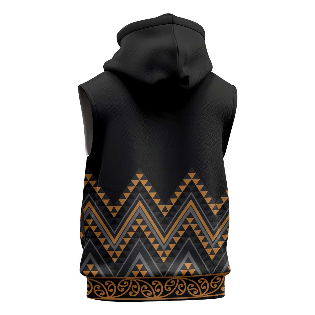 Gold Aotearoa Mangopare Kowhaiwhai Niho Taniwha Sleeveless Zip Hoodie Maori New Zealand LT14