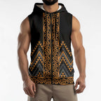 Gold Aotearoa Mangopare Kowhaiwhai Niho Taniwha Sleeveless Zip Hoodie Maori New Zealand LT14