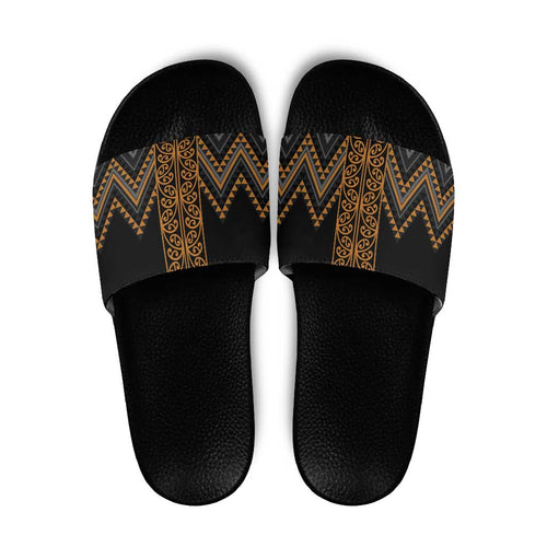 Gold Aotearoa Mangopare Kowhaiwhai Niho Taniwha Slide Sandals Maori New Zealand - Aussie Hoodie