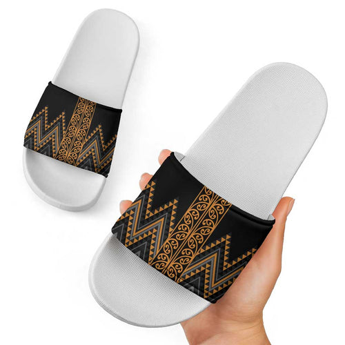 Gold Aotearoa Mangopare Kowhaiwhai Niho Taniwha Slide Sandals Maori New Zealand - Aussie Hoodie