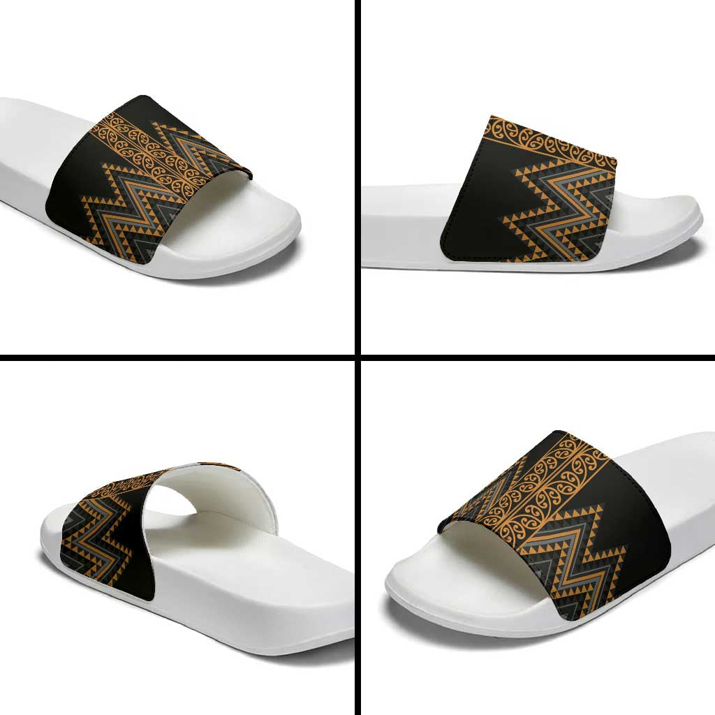 Gold Aotearoa Mangopare Kowhaiwhai Niho Taniwha Slide Sandals Maori New Zealand - Aussie Hoodie