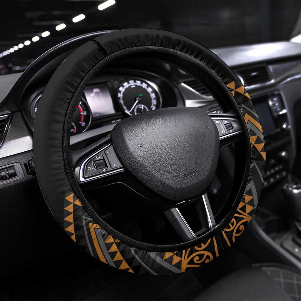 Gold Aotearoa Mangopare Kowhaiwhai and Niho Taniwha Steering Wheel Cover Maori New Zealand