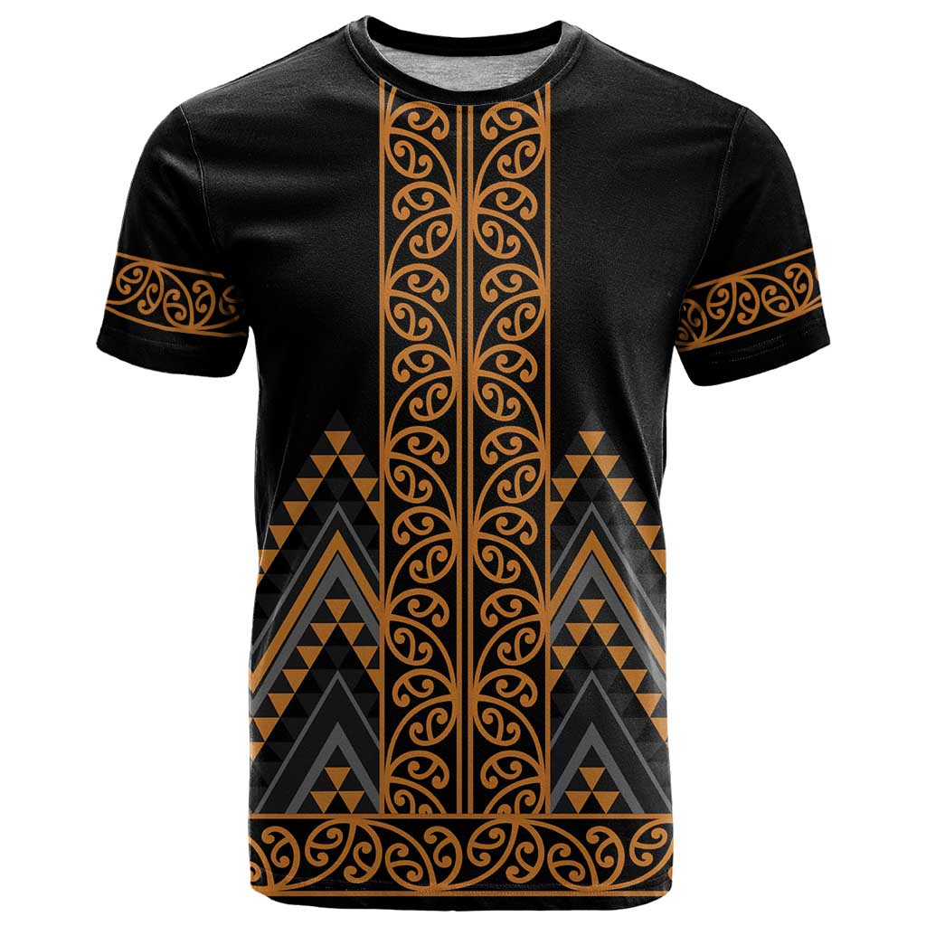 Gold Aotearoa Mangopare Kowhaiwhai and Niho Taniwha T Shirt Maori New Zealand