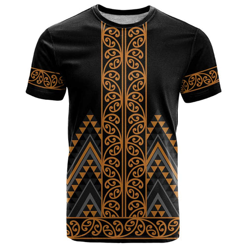 Gold Aotearoa Mangopare Kowhaiwhai and Niho Taniwha T Shirt Maori New Zealand
