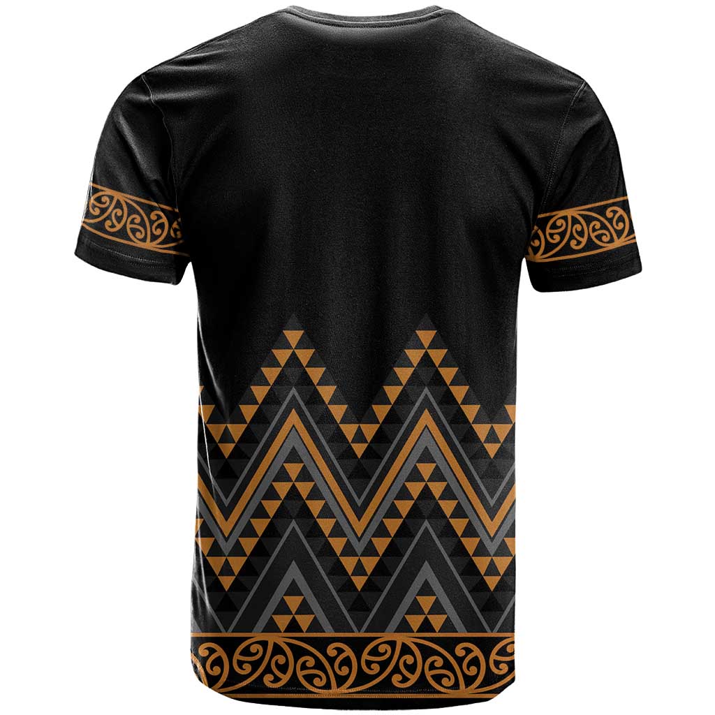 Gold Aotearoa Mangopare Kowhaiwhai and Niho Taniwha T Shirt Maori New Zealand