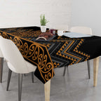 Gold Aotearoa Mangopare Kowhaiwhai and Niho Taniwha Tablecloth Maori New Zealand