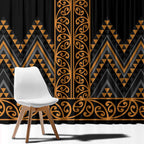 Gold Aotearoa Mangopare Kowhaiwhai and Niho Taniwha Window Curtain Maori New Zealand