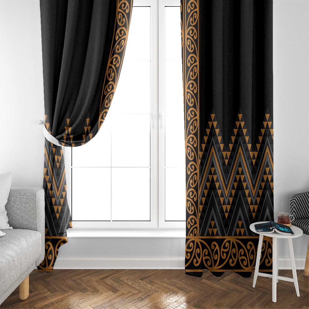Gold Aotearoa Mangopare Kowhaiwhai and Niho Taniwha Window Curtain Maori New Zealand