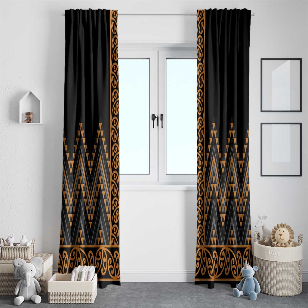 Gold Aotearoa Mangopare Kowhaiwhai and Niho Taniwha Window Curtain Maori New Zealand