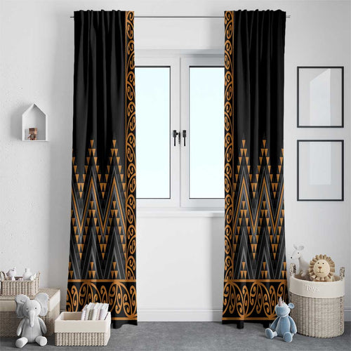 Gold Aotearoa Mangopare Kowhaiwhai and Niho Taniwha Window Curtain Maori New Zealand