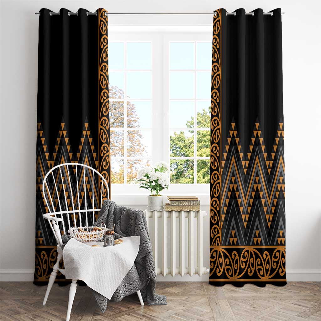 Gold Aotearoa Mangopare Kowhaiwhai and Niho Taniwha Window Curtain Maori New Zealand