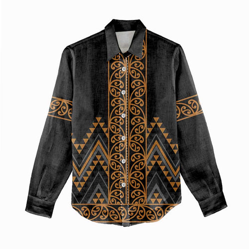 Gold Aotearoa Mangopare Kowhaiwhai and Niho Taniwha Women Casual Shirt Maori New Zealand