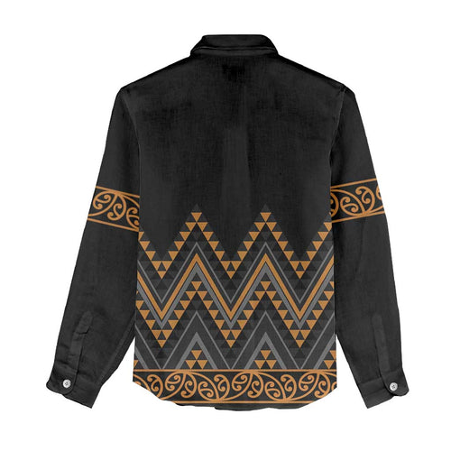 Gold Aotearoa Mangopare Kowhaiwhai and Niho Taniwha Women Casual Shirt Maori New Zealand