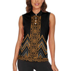 Gold Aotearoa Mangopare Kowhaiwhai and Niho Taniwha Women Sleeveless Polo Shirt Maori New Zealand