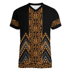 Gold Aotearoa Mangopare Kowhaiwhai and Niho Taniwha Women V-Neck T-Shirt Maori New Zealand