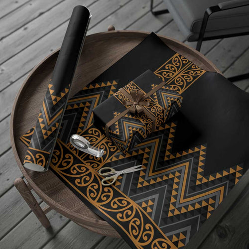 Gold Aotearoa Mangopare Kowhaiwhai and Niho Taniwha Wrapping Paper Maori New Zealand - Aussie Hoodie