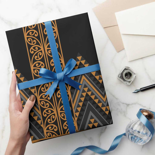 Gold Aotearoa Mangopare Kowhaiwhai and Niho Taniwha Wrapping Paper Maori New Zealand - Aussie Hoodie