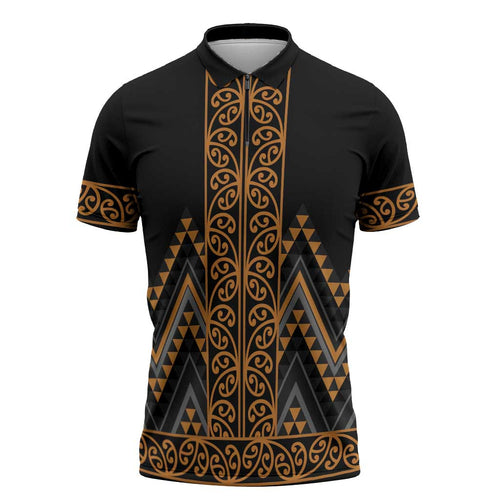 Gold Aotearoa Mangopare Kowhaiwhai Niho Taniwha Zipper Polo Shirt Maori New Zealand - Aussie Hoodie
