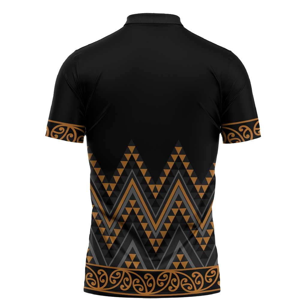 Gold Aotearoa Mangopare Kowhaiwhai Niho Taniwha Zipper Polo Shirt Maori New Zealand - Aussie Hoodie
