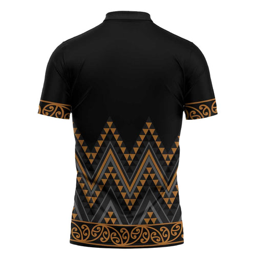 Gold Aotearoa Mangopare Kowhaiwhai Niho Taniwha Zipper Polo Shirt Maori New Zealand - Aussie Hoodie
