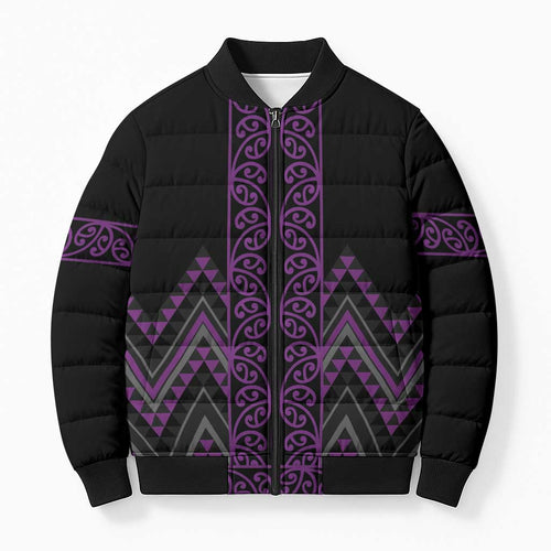 Purple Aotearoa Mangopare Kowhaiwhai Niho Taniwha Bomber Puffer Jacket Maori New Zealand - Aussie Hoodie
