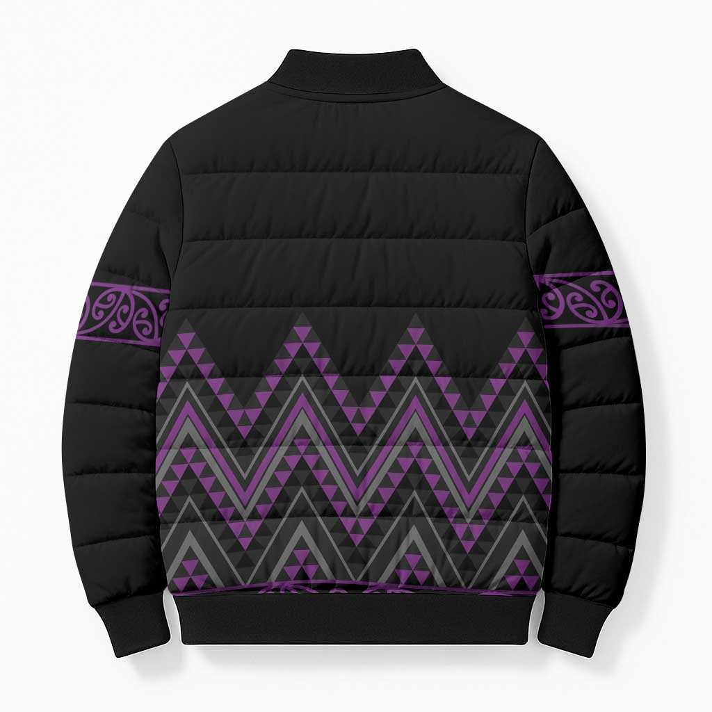 Purple Aotearoa Mangopare Kowhaiwhai Niho Taniwha Bomber Puffer Jacket Maori New Zealand - Aussie Hoodie