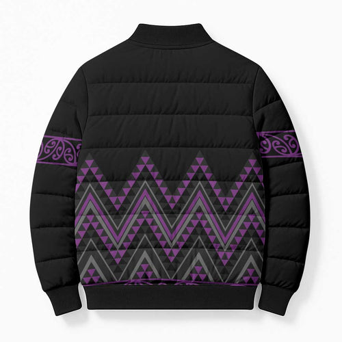 Purple Aotearoa Mangopare Kowhaiwhai Niho Taniwha Bomber Puffer Jacket Maori New Zealand - Aussie Hoodie