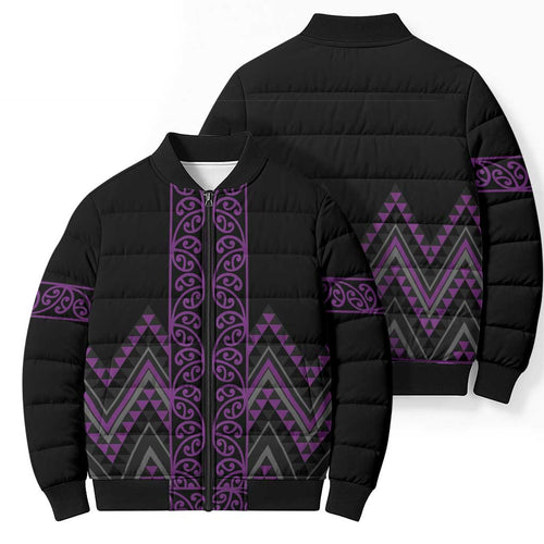 Purple Aotearoa Mangopare Kowhaiwhai Niho Taniwha Bomber Puffer Jacket Maori New Zealand - Aussie Hoodie