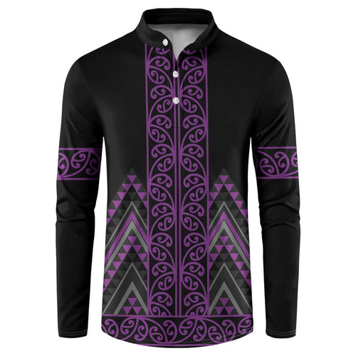 Purple Aotearoa Mangopare Kowhaiwhai and Niho Taniwha Button Sweatshirt Maori New Zealand