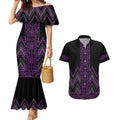 Purple Aotearoa Mangopare Kowhaiwhai and Niho Taniwha Couples Matching Mermaid Dress and Hawaiian Shirt Maori New Zealand