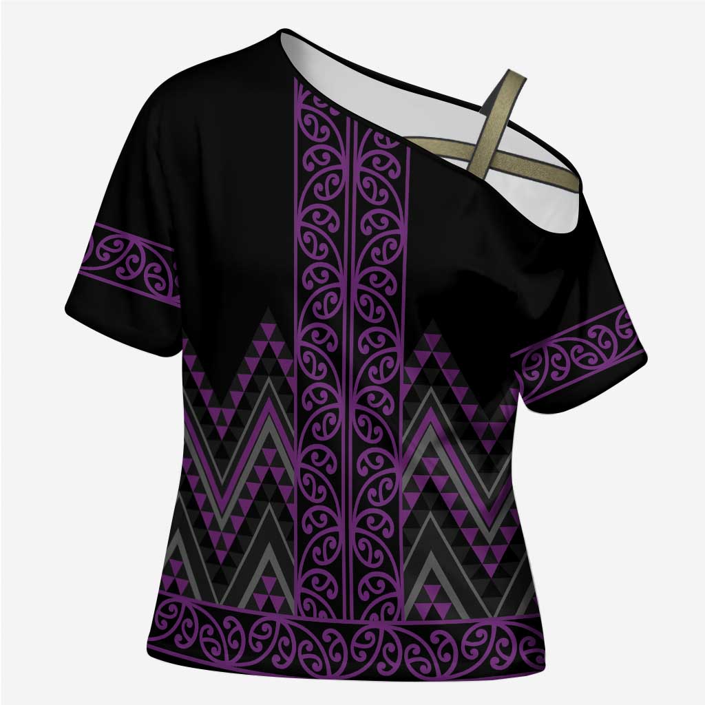 Purple Aotearoa Mangopare Kowhaiwhai Niho Taniwha Cross Shoulder Shirt Maori New Zealand - Aussie Hoodie