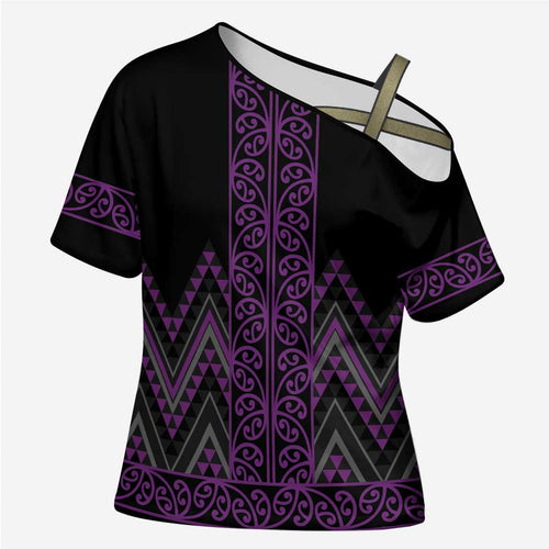 Purple Aotearoa Mangopare Kowhaiwhai Niho Taniwha Cross Shoulder Shirt Maori New Zealand - Aussie Hoodie
