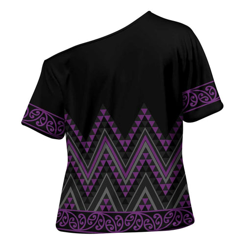 Purple Aotearoa Mangopare Kowhaiwhai Niho Taniwha Cross Shoulder Shirt Maori New Zealand - Aussie Hoodie