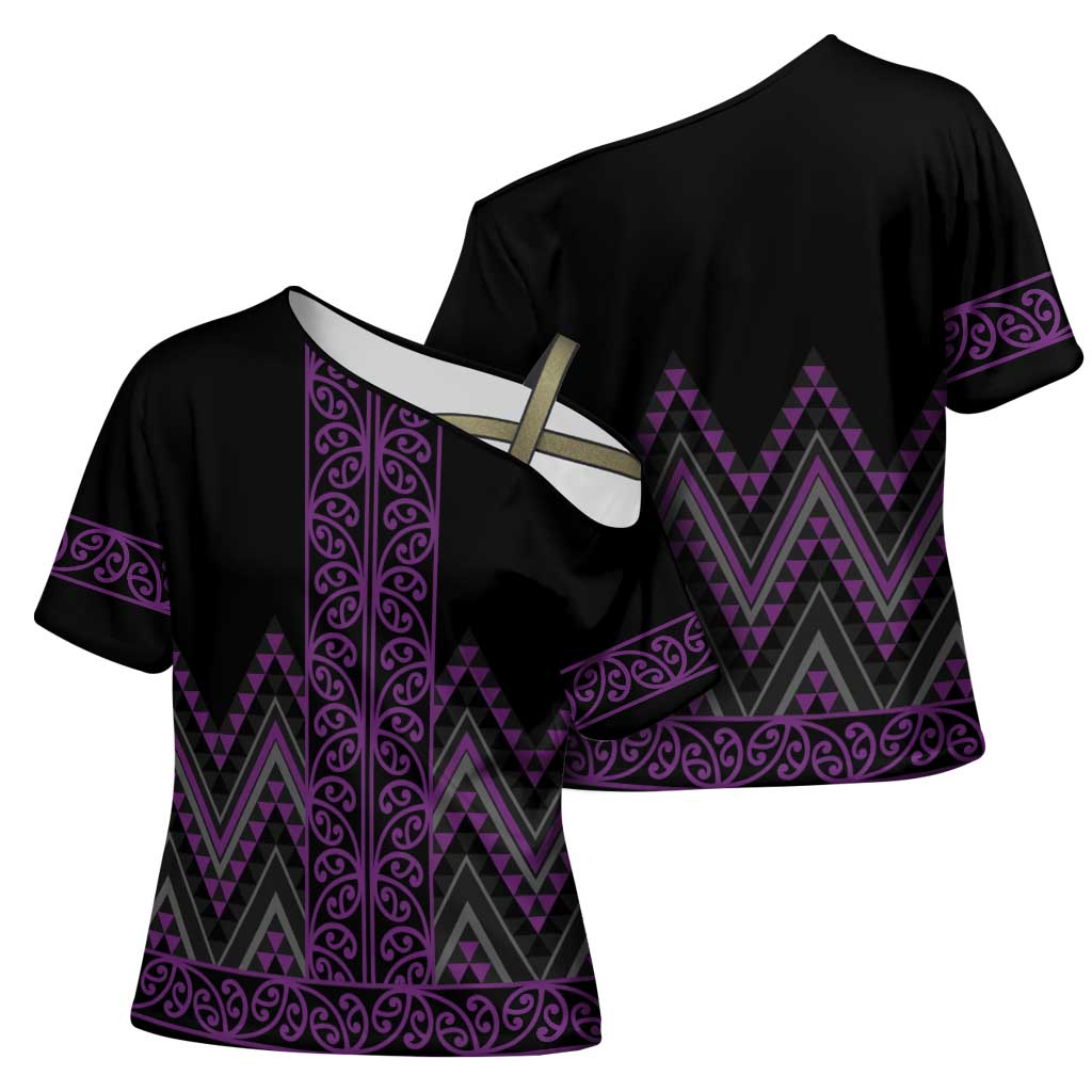 Purple Aotearoa Mangopare Kowhaiwhai Niho Taniwha Cross Shoulder Shirt Maori New Zealand - Aussie Hoodie