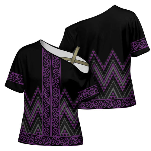 Purple Aotearoa Mangopare Kowhaiwhai Niho Taniwha Cross Shoulder Shirt Maori New Zealand - Aussie Hoodie