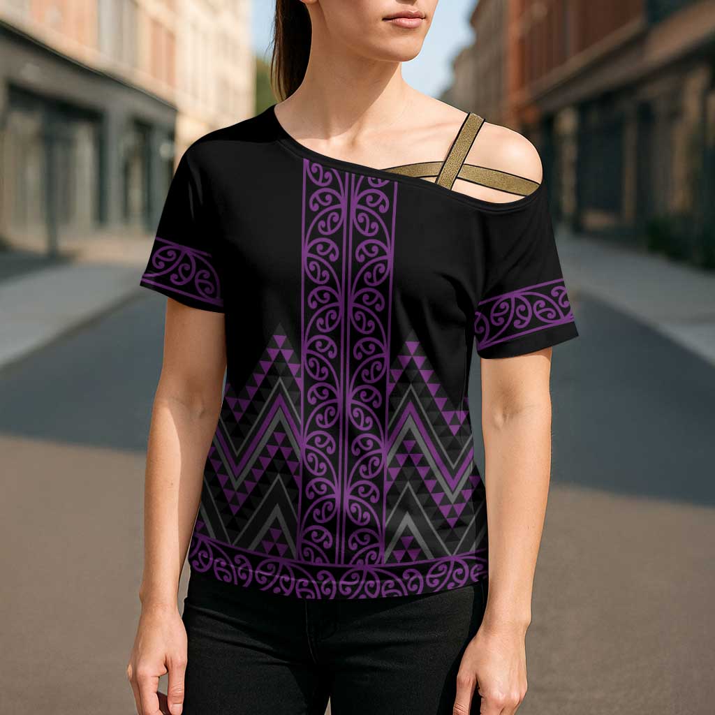 Purple Aotearoa Mangopare Kowhaiwhai Niho Taniwha Cross Shoulder Shirt Maori New Zealand - Aussie Hoodie
