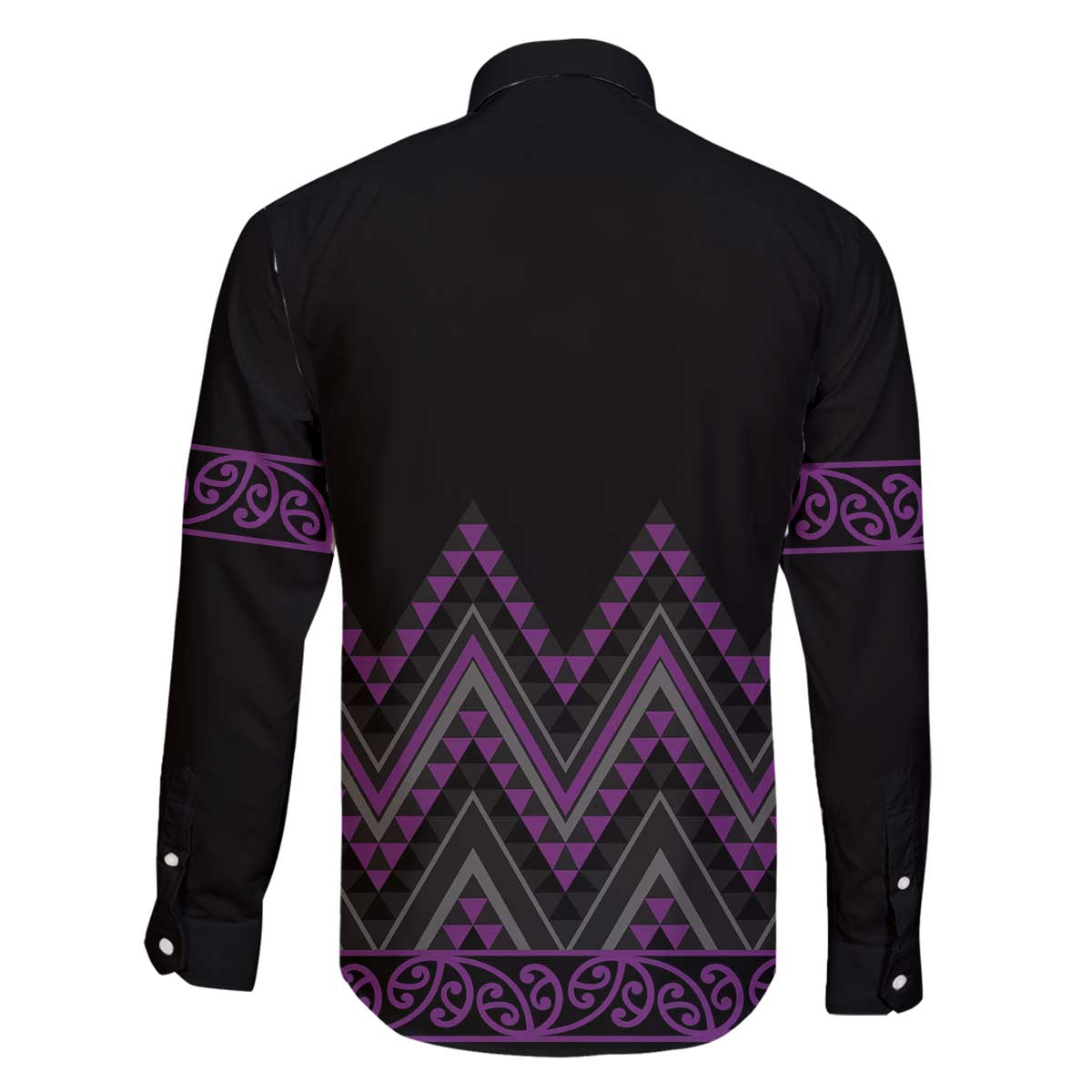 Purple Aotearoa Mangopare Kowhaiwhai and Niho Taniwha Family Matching Off The Shoulder Long Sleeve Dress and Hawaiian Shirt Maori New Zealand
