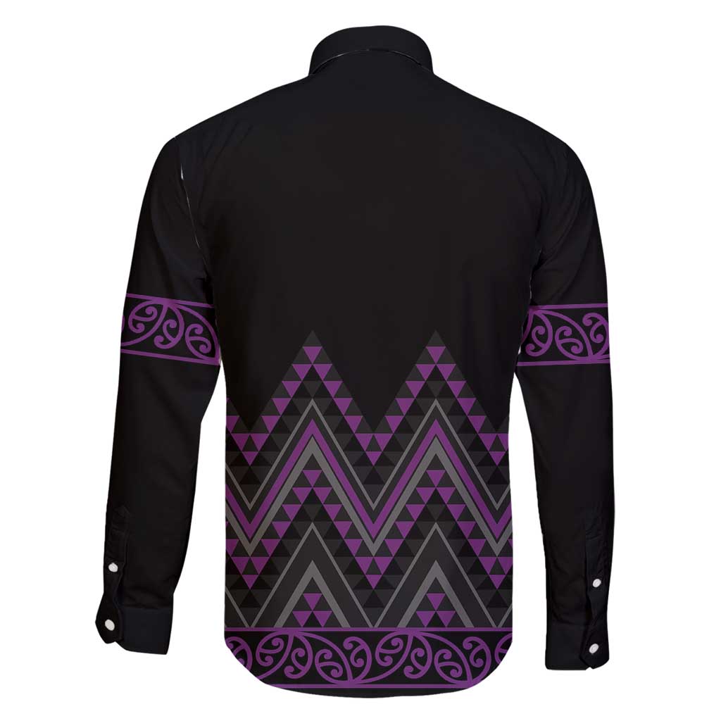 Purple Aotearoa Mangopare Kowhaiwhai and Niho Taniwha Family Matching Off Shoulder Maxi Dress and Hawaiian Shirt Maori New Zealand