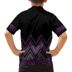 Purple Aotearoa Mangopare Kowhaiwhai and Niho Taniwha Family Matching Puletasi and Hawaiian Shirt Maori New Zealand