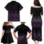 Purple Aotearoa Mangopare Kowhaiwhai and Niho Taniwha Family Matching Puletasi and Hawaiian Shirt Maori New Zealand